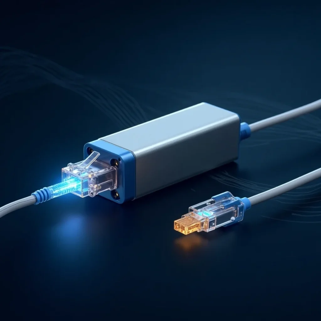 Prise convertissant la fibre optique en rj 45