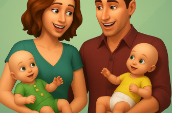 Image montrant 2 parents sims avec des jumeaux dans les bras