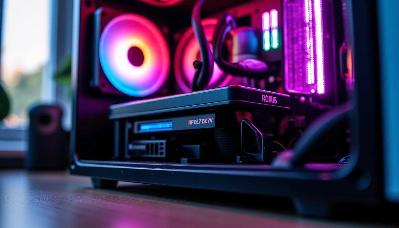 Composants d’un PC éclairés dans un boîtier fermé.