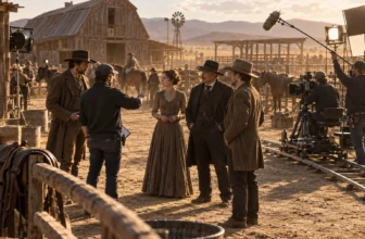 Tournage générique d’un western historique avec comédiens en costumes d’époque.