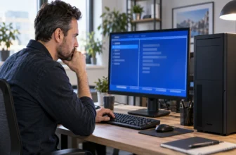 Utilisateur devant un écran de configuration firmware générique sur un PC fixe.