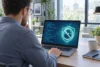 Utilisateur vérifiant la protection de son ordinateur contre un logiciel espion.