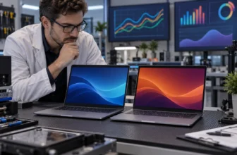 Deux ordinateurs portables génériques sont comparés sur un banc de test.